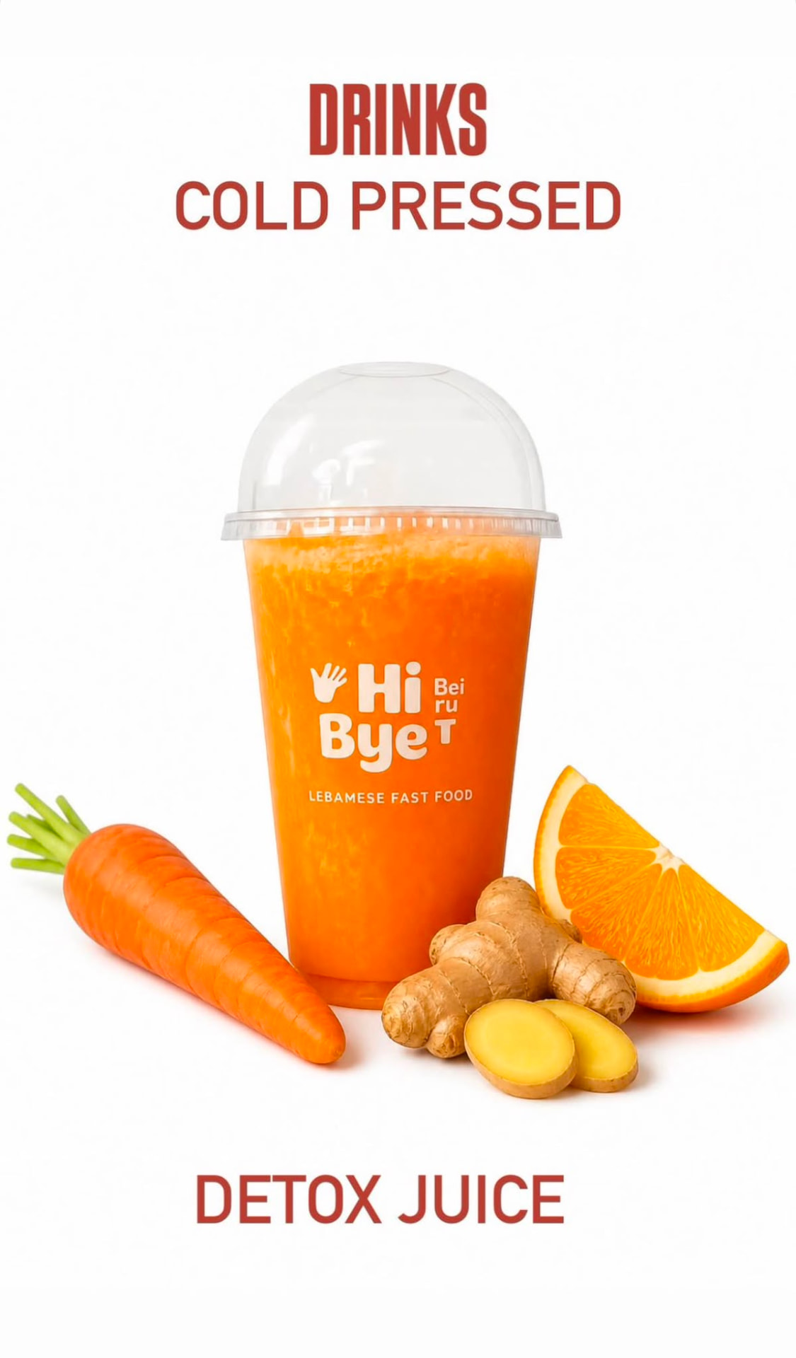 Jus d'orange, carotte et gingembre pressé à froid