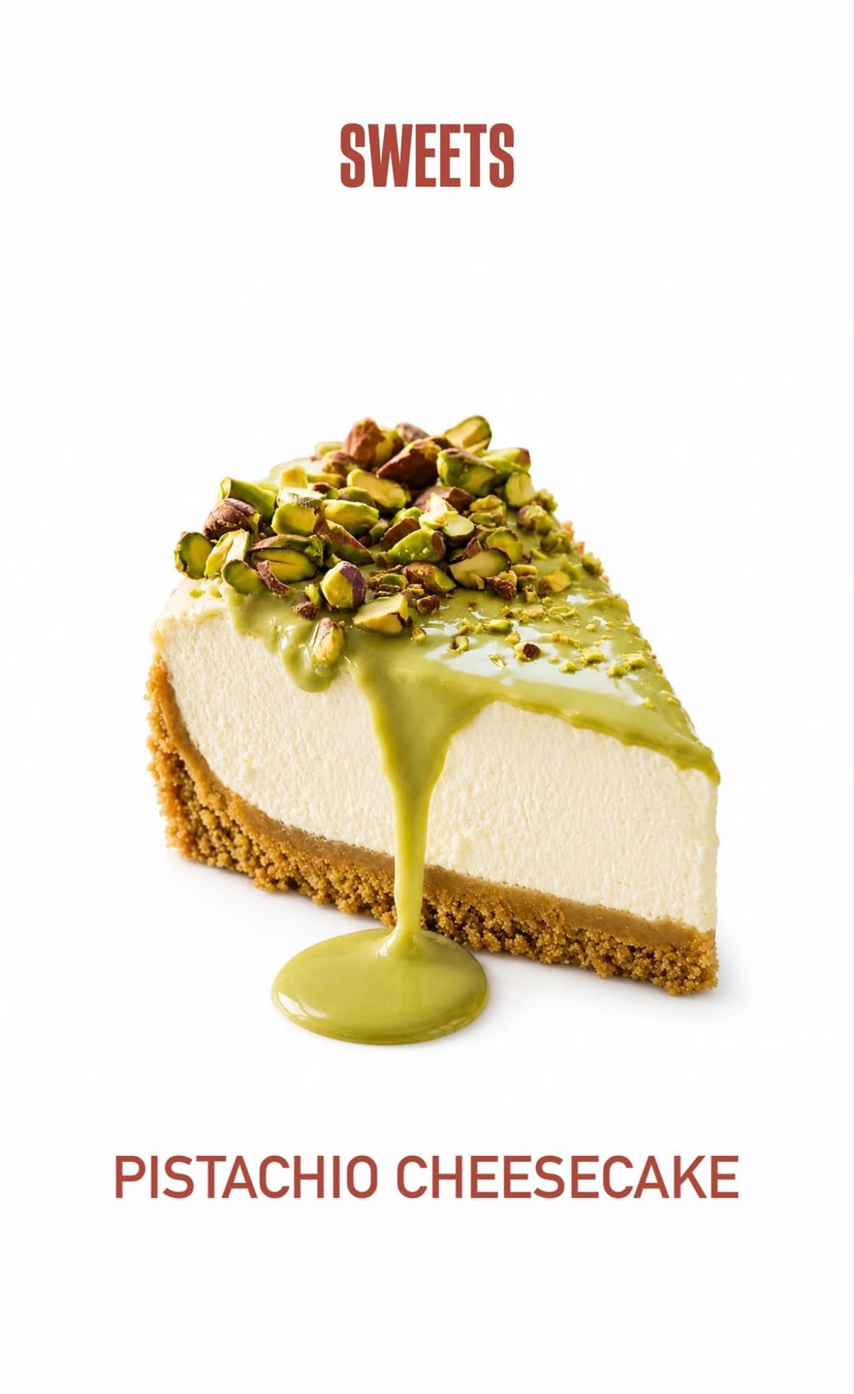 Part de cheesecake à la pistache avec coulis vert